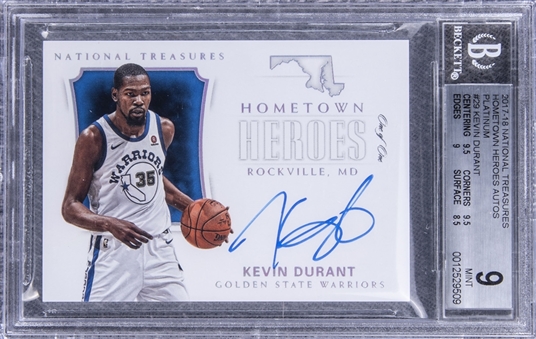 2017-18 Panini NT Hometown Heroes Platinum #HH-KDR Kevin Durant Signed Card (#1/1) - BGS MINT 9/BGS 10